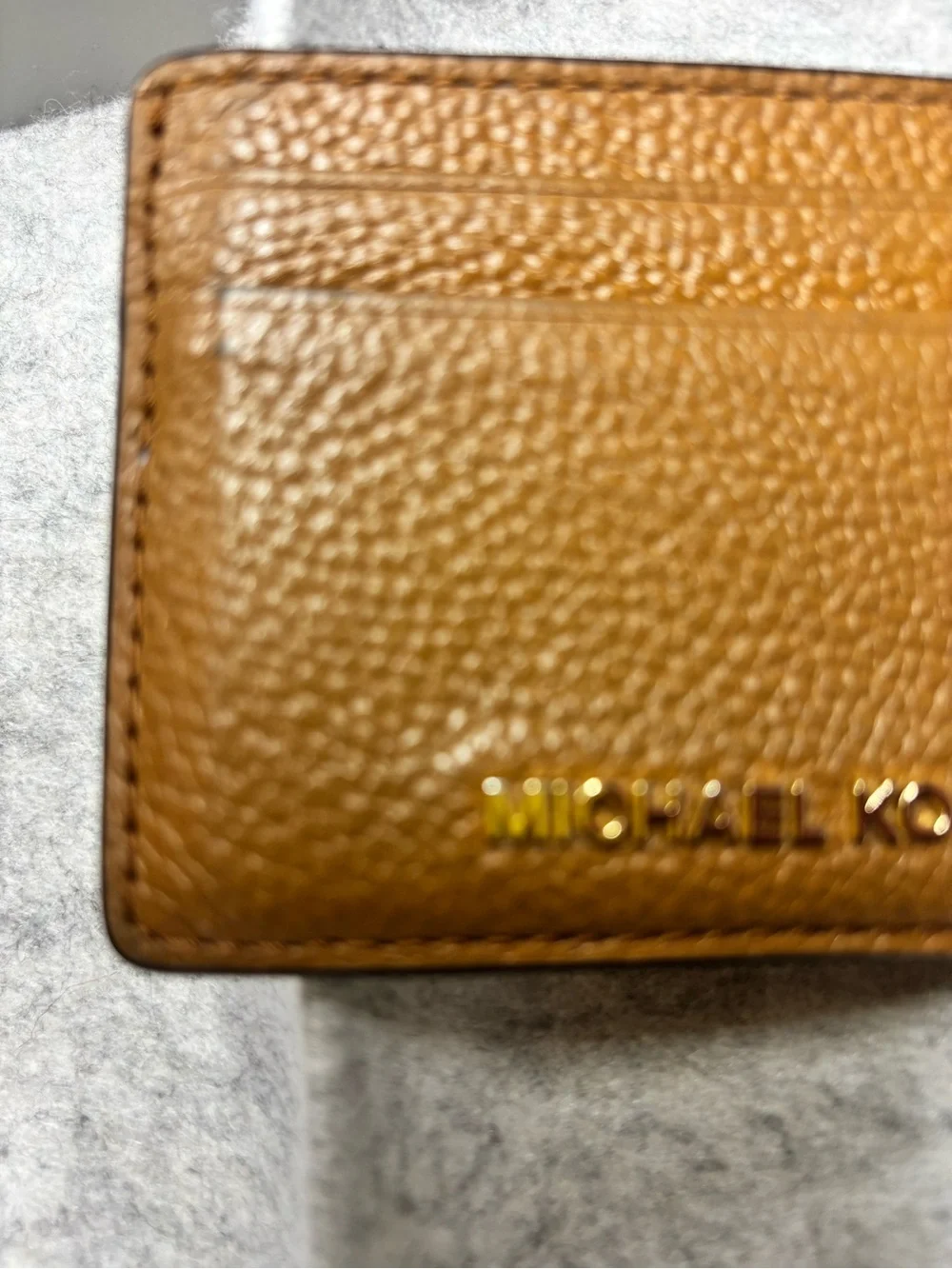 Michael Kors Brown Pebbled Leather Card Case with Gold Logo